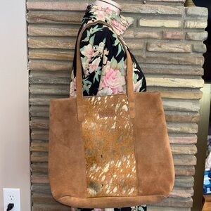 Jane Marie Bessie Large Tote Bag  Cow Hair On Suede Leather Gold Foil